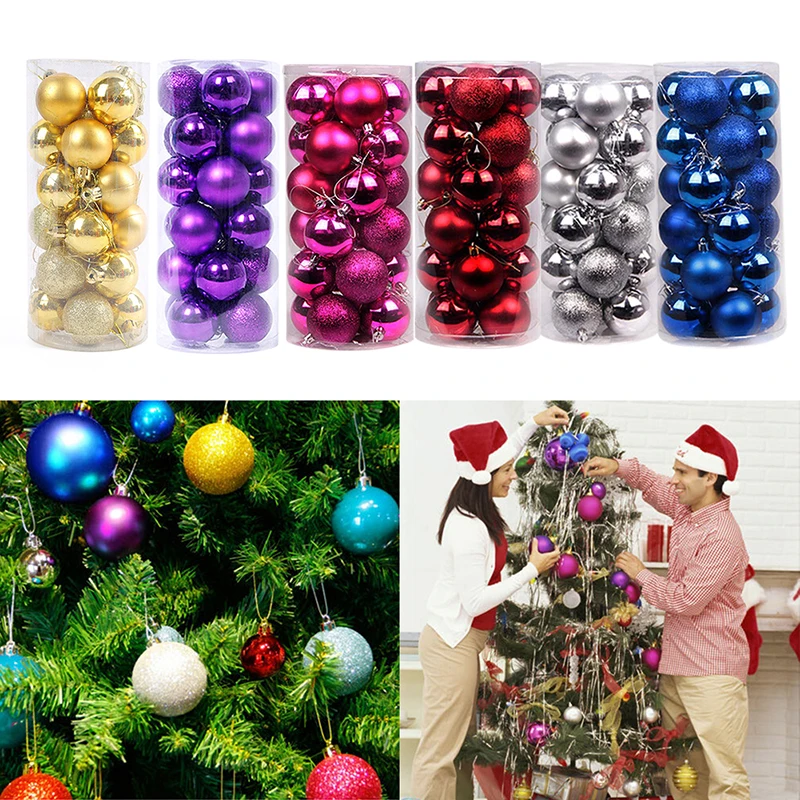 24/48Pcs Glitter Christmas Balls BaublesXmas TreeHanging Ornament ChristmasDecor 